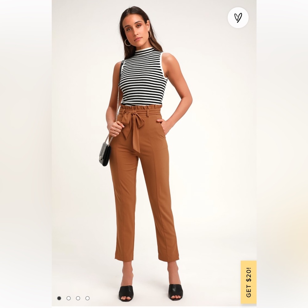 Camel Brown/Orange Paper Bag Waist Pants
